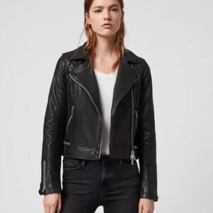 All Saints - Conroy Leather Moto Jacket In Black Size 4
